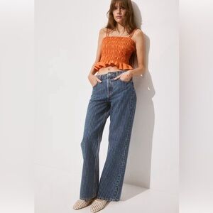 H&M Bleecker High Rise Wide Leg Striped Jeans Size 18